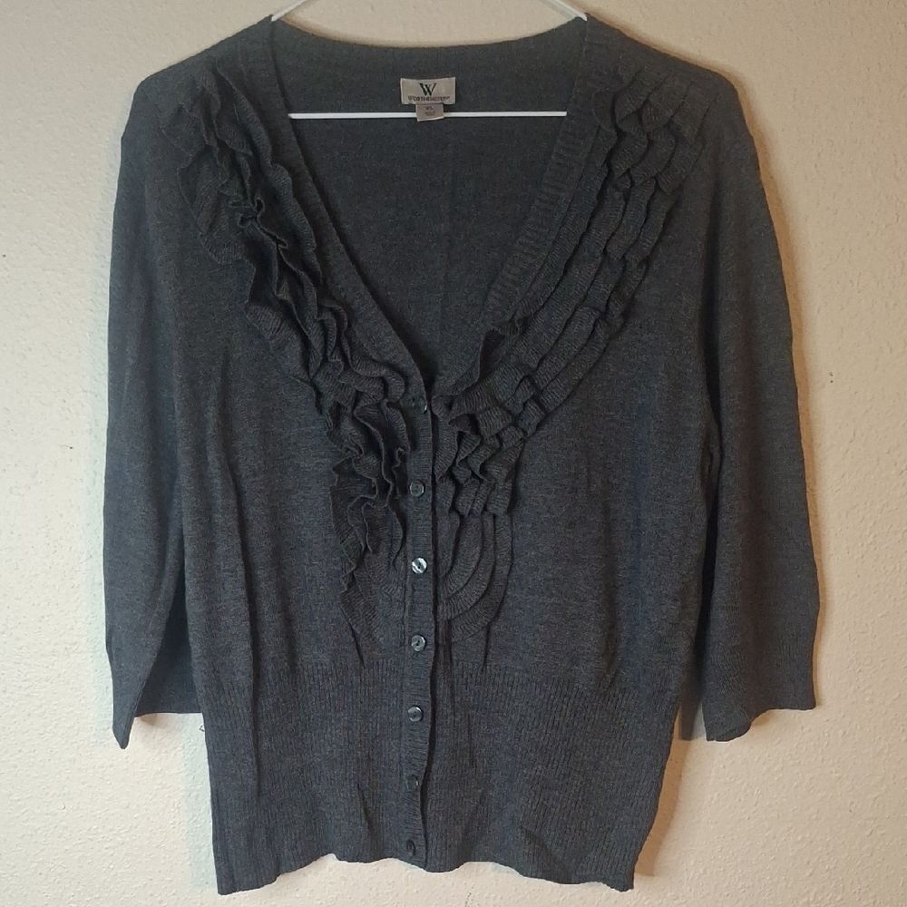Worthington Women's Gray Sweater with Ruffle Detail size XL